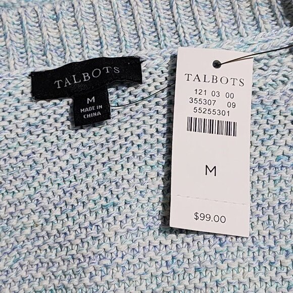Talbots Womens Cotton And Linen‎ Light Blue Sweater With Pink Trim  Size M - Picture 2 of 11